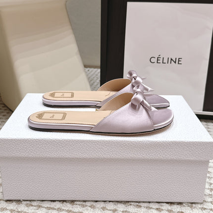 DIOR 26S FLAT SANDAL IN DUSTY PINK SATIN WITH BOW