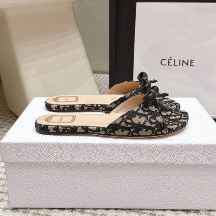 DIOR 26S FLAT SANDAL IN BLACK DIOR OBLIQUE JACQUARD WITH BOW