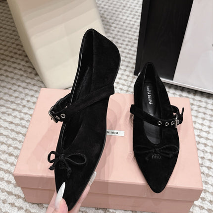 MIUMIU 26S MARY JANE BALLET IN BLACK SUEDE WITH BUCKLE STRAP