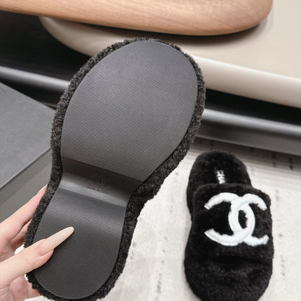 CHANEL 26S HIGH HEEL MULES IN BLACK SHEARLING