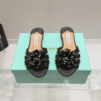 AQUAZZURA 26S SANDALS IN BLACK WOVEN RAFFIA