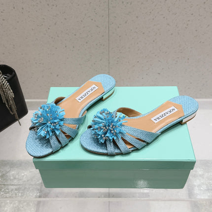 AQUAZZURA 26S SANDALS IN LIGHT BLUE WOVEN RAFFIA