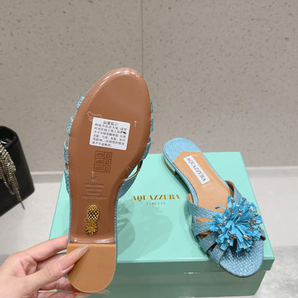 AQUAZZURA 26S SANDALS IN LIGHT BLUE WOVEN RAFFIA