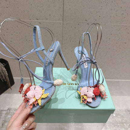 AQUAZZURA 26S HIGH-HEEL SANDALS 100 MM IN LIGHT BLUE LAMBSKIN