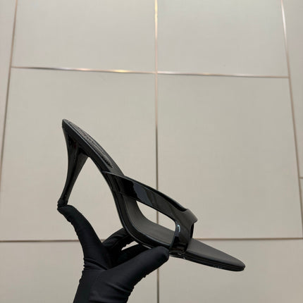 YSL 26S POINTED-TOE SANDALS 90 MM IN BLACK CALFSKIN