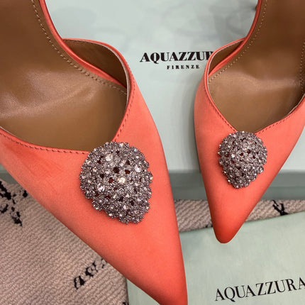 AQUAZZURA 26S POINTED-TOE PUMPS 105 MM IN LIGHT ORANGE SATIN