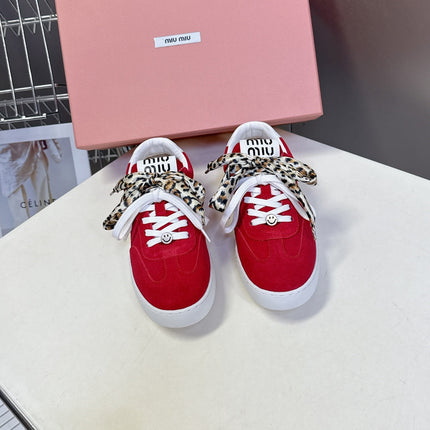 MIUMIU 25S SNEAKERS IN DARK RED SUEDE WITH LEOPARD-PRINT LACES