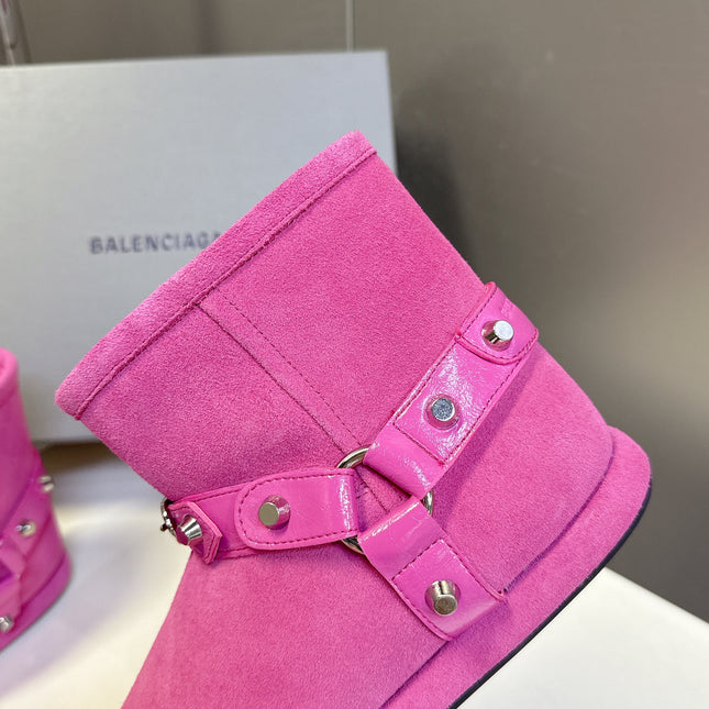 BALENCIAGA 25S ALASKA ANKLE BOOTS IN PINK SUEDE AND LAMBSKIN