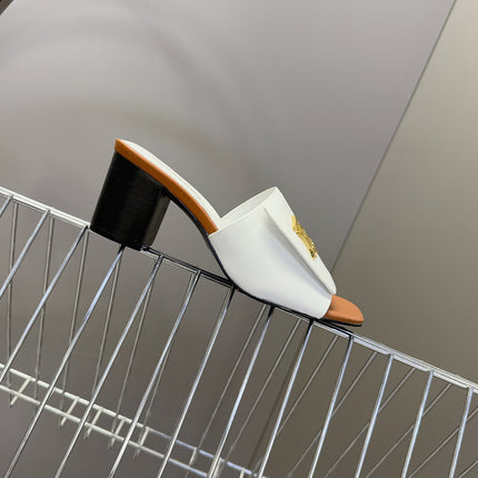 BURBERRY 26S HIGH HEEL MULE SANDALS 60MM IN WHITE CALFSKIN
