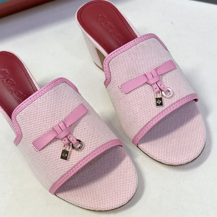 LP 26S HIGH HEEL SANDALS IN LIGHT PINK CANVAS AND CALFSKIN