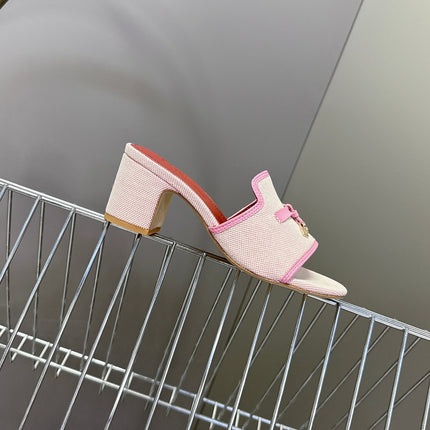 LP 26S HIGH HEEL SANDALS IN LIGHT PINK CANVAS AND CALFSKIN