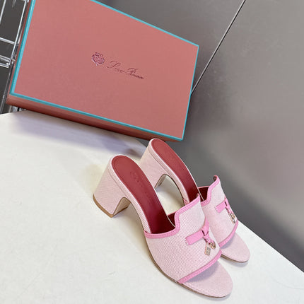LP 26S HIGH HEEL SANDALS IN LIGHT PINK CANVAS AND CALFSKIN
