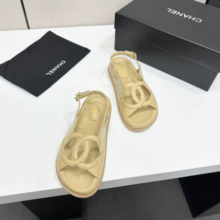 CHANEL 26S FLAT SANDALS IN BEIGE LAMBSKIN