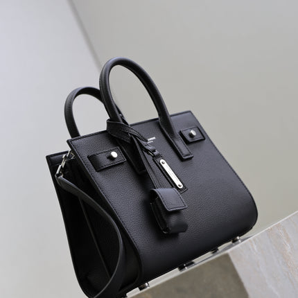 YSL 25S SAC DE JOUR 22 IN BLACK GRAINED CALFSKIN SILVER HARDWARE