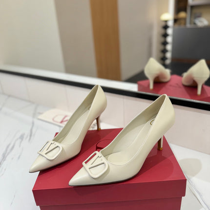 VALENTINO 26S HIGH HEELS 75 MM IN CREAM WHITE SMOOTH CALFSKIN