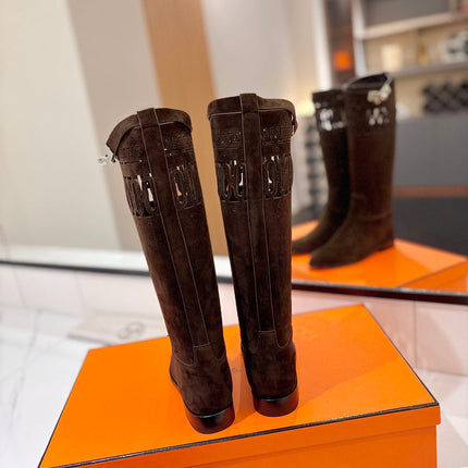 HM 26S PERFORATED HIGH-TOP BOOTS IN DARK BROWN SUEDE