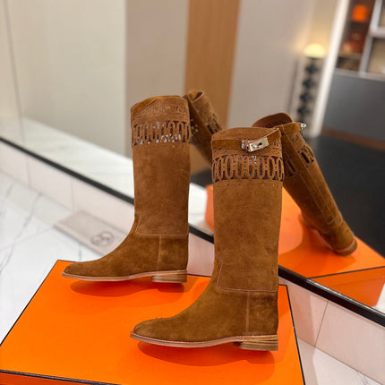 HM 26S PERFORATED HIGH-TOP BOOTS IN BROWN SUEDE