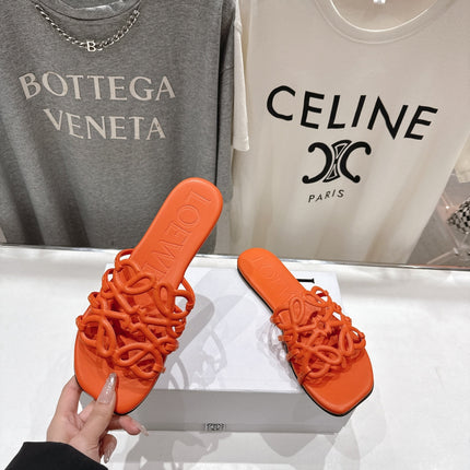 LOEWE 26S PETAL ANAGRAM SLIDE IN BURNT ORANGE CALFSKIN