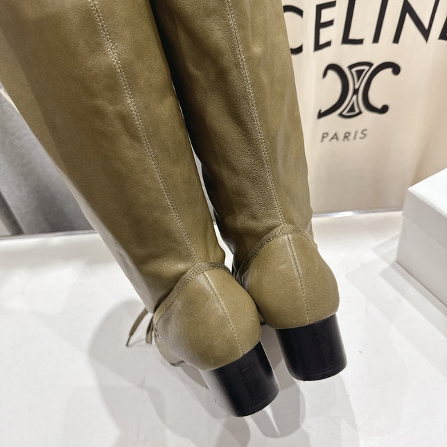 ALO 25S PALOMA WOOL TALL BOOTS 45 MM IN MOSS BROWN LAMBSKIN