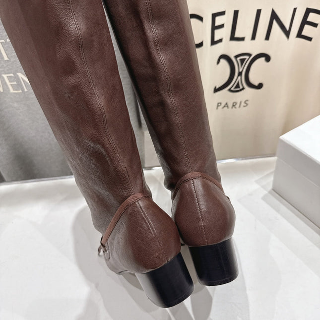 ALO 25S PALOMA WOOL TALL BOOTS 45 MM IN BROWN LAMBSKIN