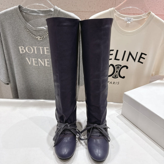 ALO 25S PALOMA WOOL TALL BOOTS 45 MM IN CHARCOAL PURPLE LAMBSKIN