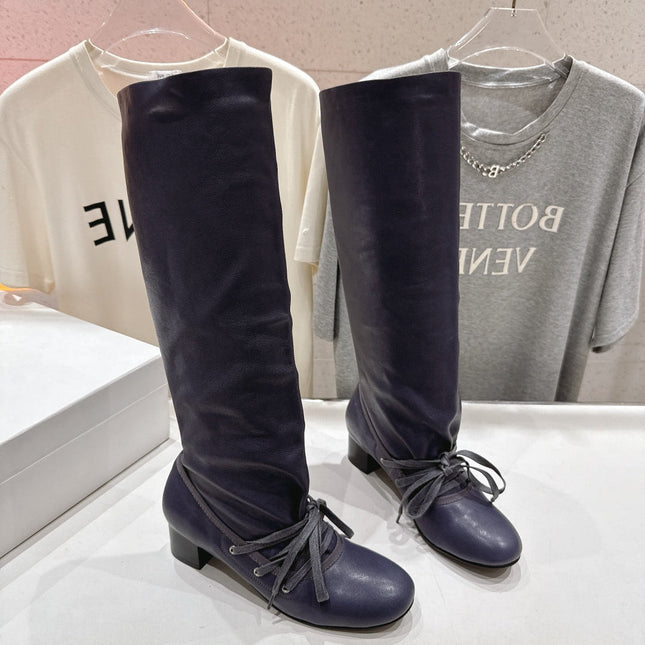 ALO 25S PALOMA WOOL TALL BOOTS 45 MM IN CHARCOAL PURPLE LAMBSKIN