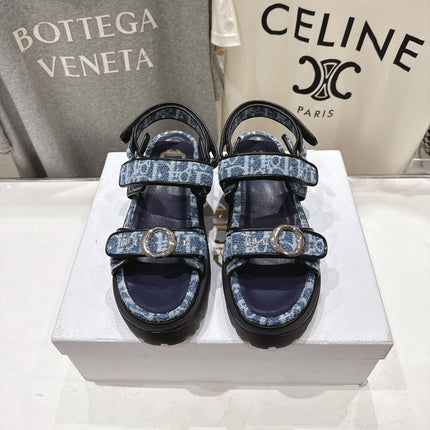 DIOR 26S D-WANDER SANDALS IN BLUE DIOR OBLIQUE DENIM SILVER HARDWARE