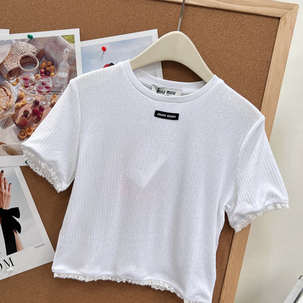 MIUMIU 26S LACE TRIM KNIT CROPPED TOP 1190