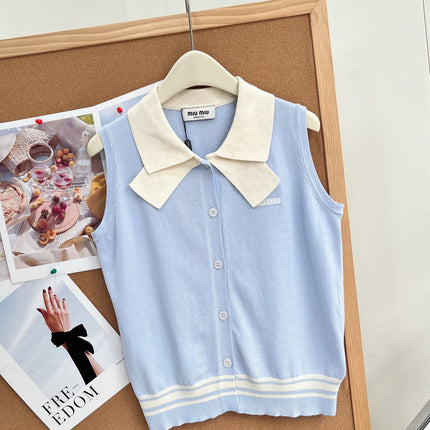 MIUMIU 26S SLEEVELESS KNIT POLO TOP 1375