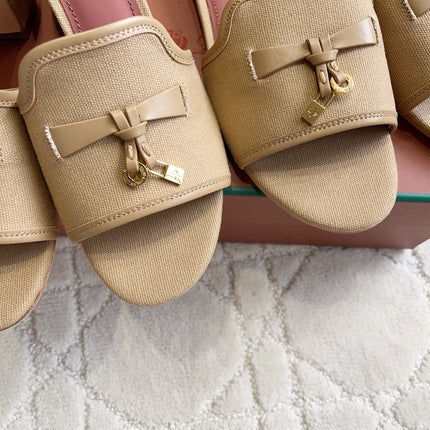 LP 26S HIGH HEEL SANDALS IN NUDE BEIGE CANVAS AND CALFSKIN