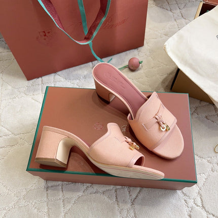 LP 26S HIGH HEEL SANDALS IN BLUSH PINK CANVAS AND CALFSKIN