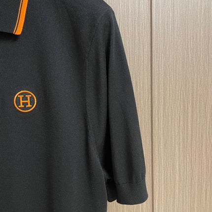 HERMES 26S SHORT-SLEEVE KNIT POLO TOP 670