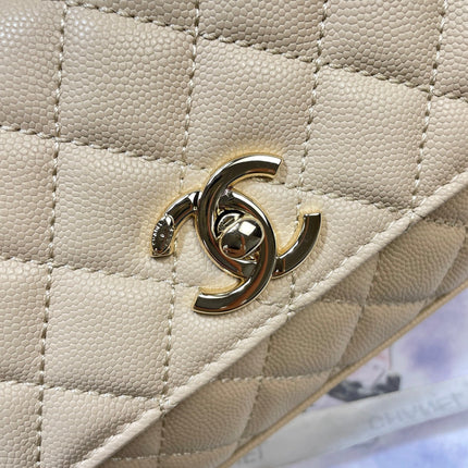 CHANEL 26S COCO HANDLE BAG 32 IN BEIGE CAVIAR CALFSKIN