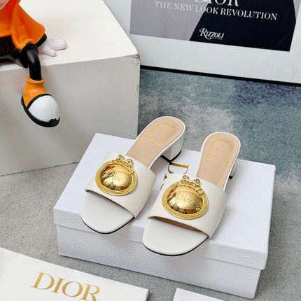 DIOR 26S HIGH-HEEL SANDALS IN WHITE CALFSKIN WITH GOLD HARDWARE