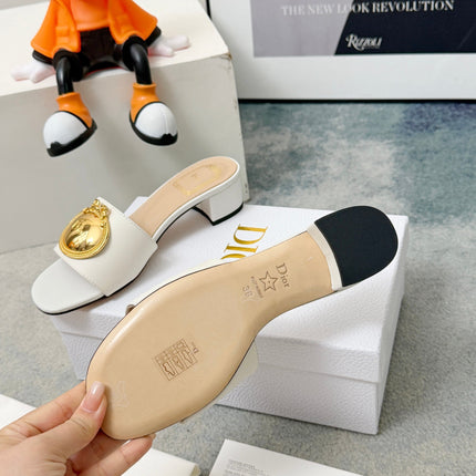 DIOR 26S HIGH-HEEL SANDALS IN WHITE CALFSKIN WITH GOLD HARDWARE