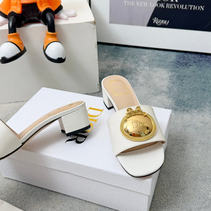 DIOR 26S HIGH-HEEL SANDALS IN WHITE CALFSKIN WITH GOLD HARDWARE