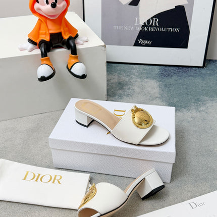 DIOR 26S HIGH-HEEL SANDALS IN WHITE CALFSKIN WITH GOLD HARDWARE