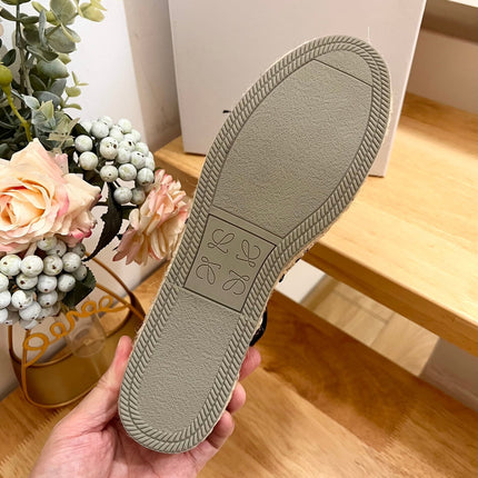 Loew Anagram Black logo White Brown Beige Leather And Canvas Espadrille Sandals