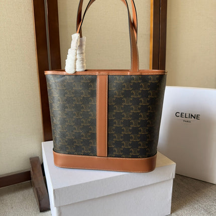 CELINE 26S TOTE BAG 26 IN DARK BROWN CALFSKIN WITH PRINTED PATTERN