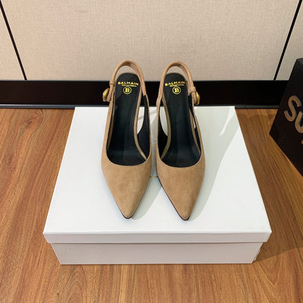BALMAIN 26S SLINGBACK 95 MM IN LIGHT BROWN SUEDE
