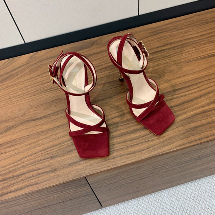 GIANVITO ROSSI 26S CRYSTAL HEELS 105 MM IN DARK RED SUEDE