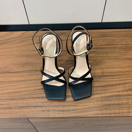 GIANVITO ROSSI 26S CRYSTAL HEELS 105 MM IN BLACK LAMBSKIN
