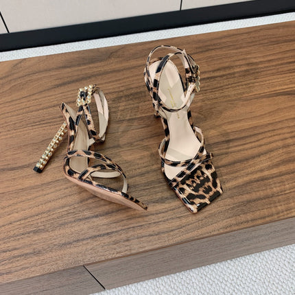 GIANVITO ROSSI 26S CRYSTAL HEELS 105 MM IN LEOPARD PRINT PATENT LAMBSKIN