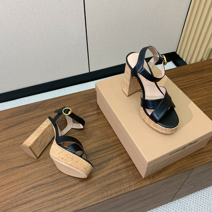 GIANVITO ROSSI 26S PLATFORM SANDALS 115 MM IN BLACK CALFSKIN