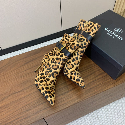 BALMAIN 26S BOOTS 95 MM IN LEOPARD PRINT PONY HAIR