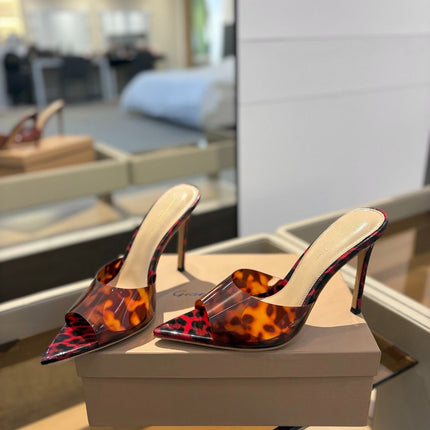 GIANVITO ROSSI 26S HEELED SANDALS 105 MM IN RED AND BLACK LEOPARD PRINT CALFSKIN
