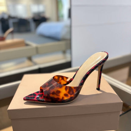 GIANVITO ROSSI 26S HEELED SANDALS 105 MM IN RED AND BLACK LEOPARD PRINT CALFSKIN