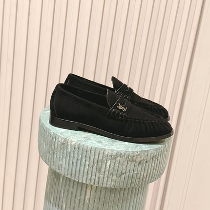 YSL 25S SAINT LAURENT LOAFERS IN BLACK SUEDE WITH SMALL LOGO