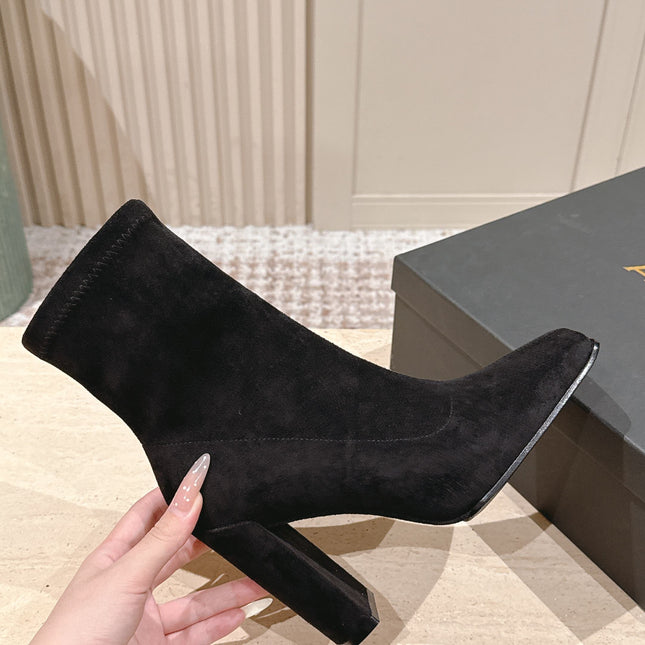 ALAIA 26S HEELED BOOTS 90 MM IN BLACK SUEDE