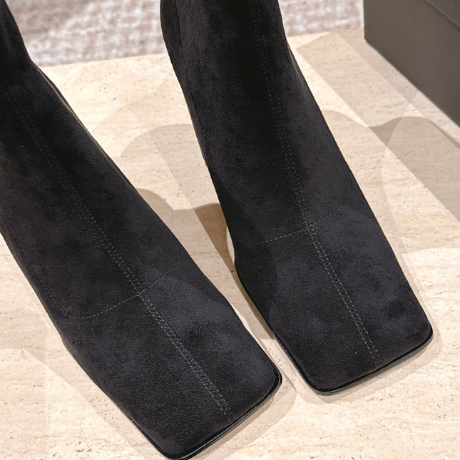 ALAIA 26S HEELED BOOTS 90 MM IN BLACK SUEDE